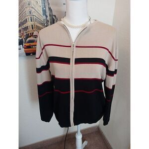 DressBarn Vintage looking Striped Ladies full Zip Up Long Sleeve Top-XL